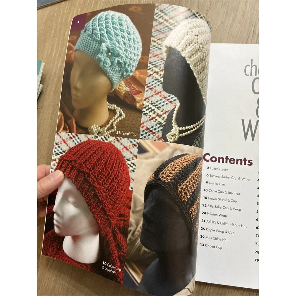 Annies Attic 871044 CHEMO CAPS & WRAPS crochet soft 80pg book designs 2013